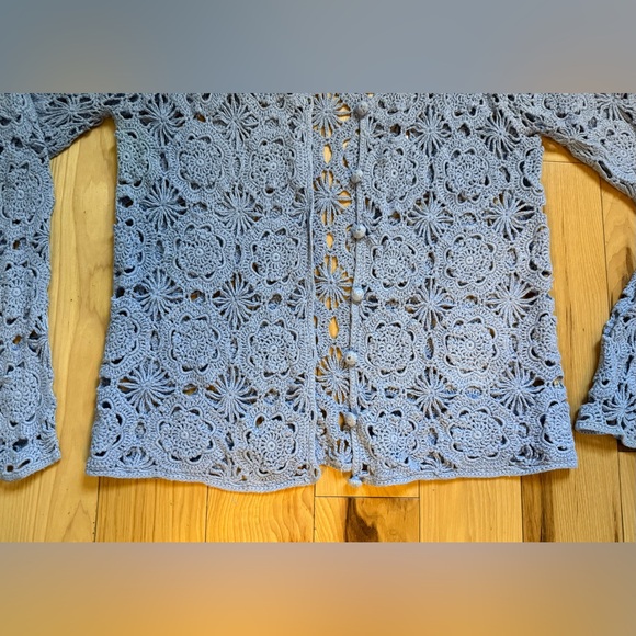 Pierre Cardin Blue Crochet Cardigan Size Small - Picture 6 of 9